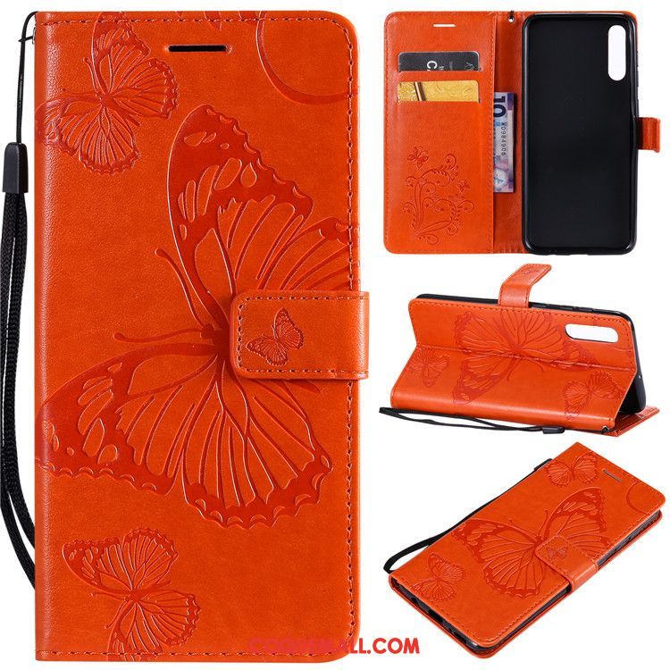 Étui Samsung Galaxy A50s Fluide Doux Cuir Clamshell, Coque Samsung Galaxy A50s Étoile Silicone Orange