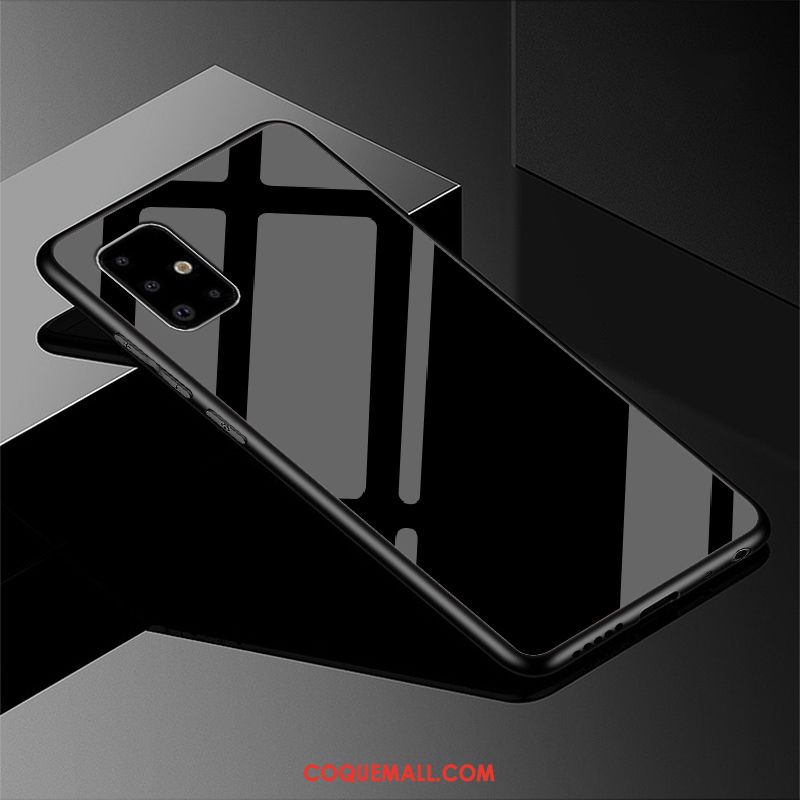 Étui Samsung Galaxy A51 Verre Miroir Simple, Coque Samsung Galaxy A51 Protection Noir