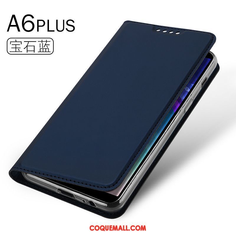 Étui Samsung Galaxy A6+ Business Tout Compris Téléphone Portable, Coque Samsung Galaxy A6+ Carte Bleu Marin