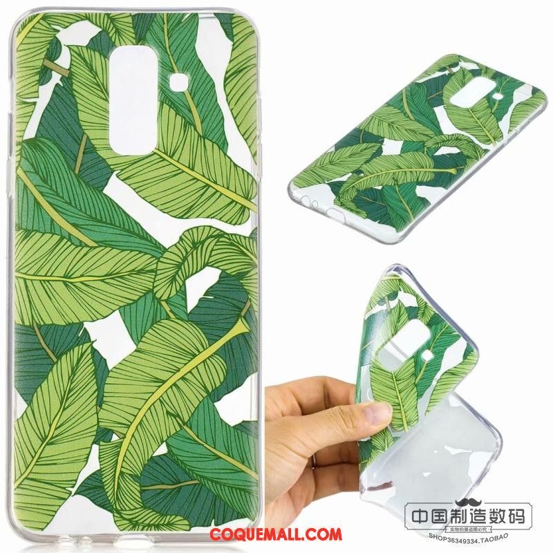 Étui Samsung Galaxy A6+ Protection Fluide Doux Vert, Coque Samsung Galaxy A6+ Silicone Téléphone Portable