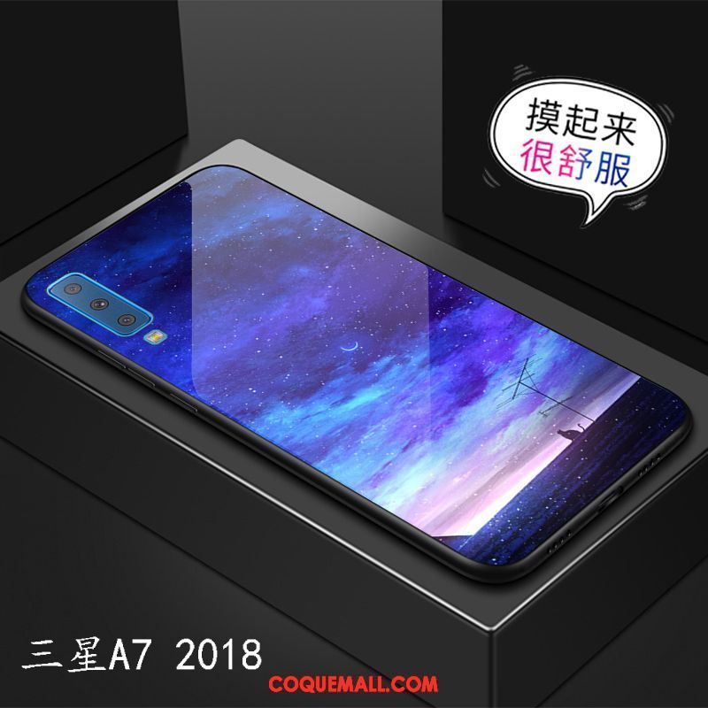 Étui Samsung Galaxy A7 2018 Téléphone Portable Miroir Ciel Étoilé, Coque Samsung Galaxy A7 2018 Incassable Violet