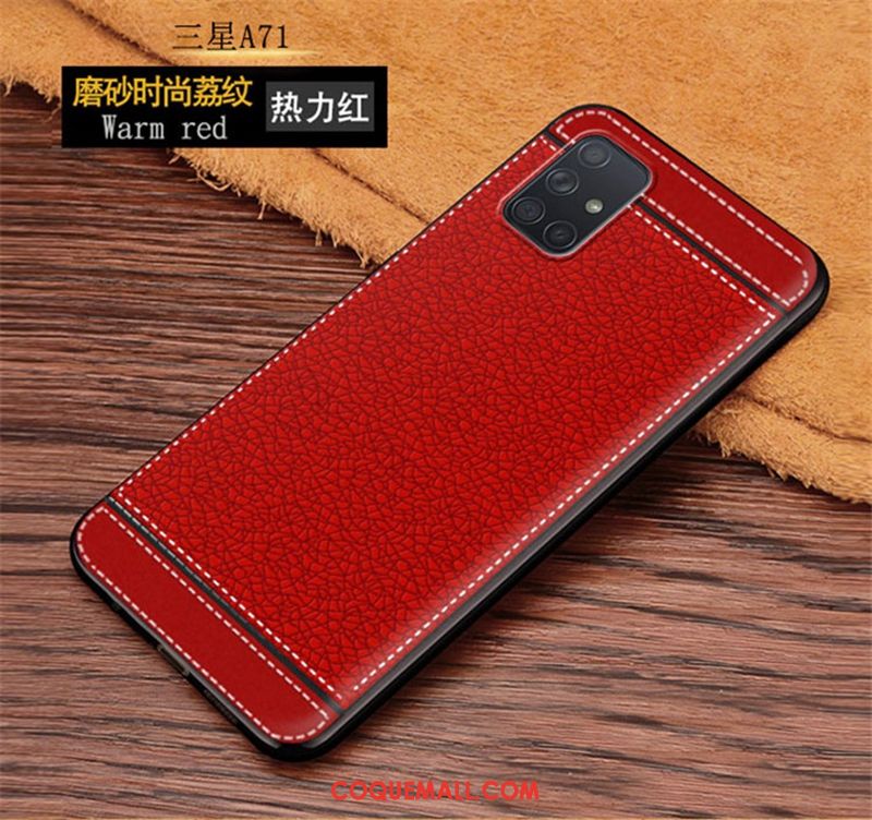 Étui Samsung Galaxy A71 Modèle Fleurie Protection Délavé En Daim, Coque Samsung Galaxy A71 Rouge Téléphone Portable