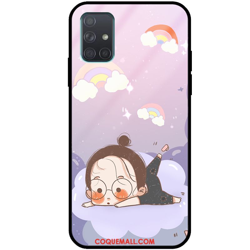 Étui Samsung Galaxy A71 Verre Dessin Animé Miroir, Coque Samsung Galaxy A71 Incassable Petit