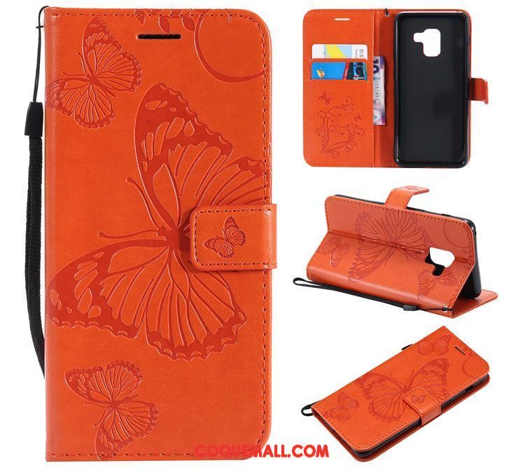 Étui Samsung Galaxy A8 2018 Orange Étui En Cuir Protection, Coque Samsung Galaxy A8 2018 Clamshell Étoile