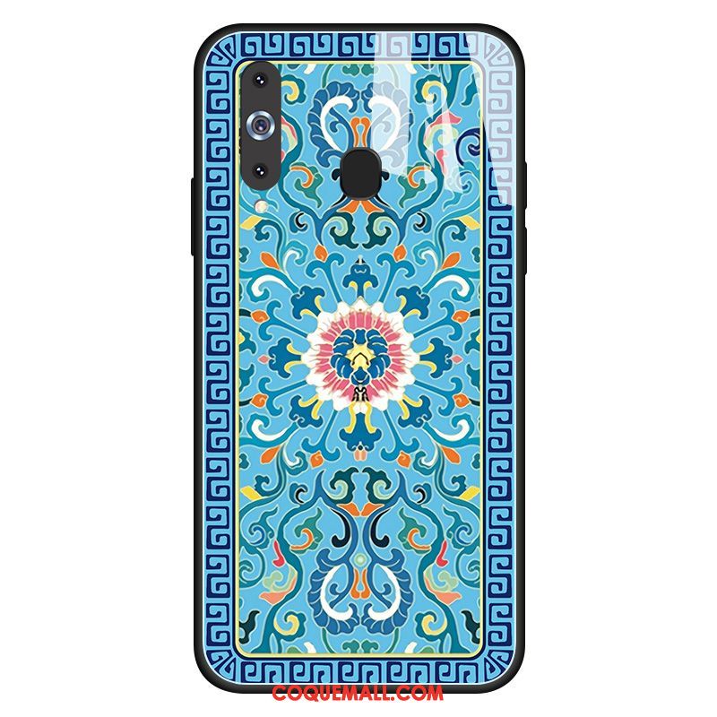 Étui Samsung Galaxy A8s Modèle Fleurie Bleu Verre, Coque Samsung Galaxy A8s Téléphone Portable Tout Compris