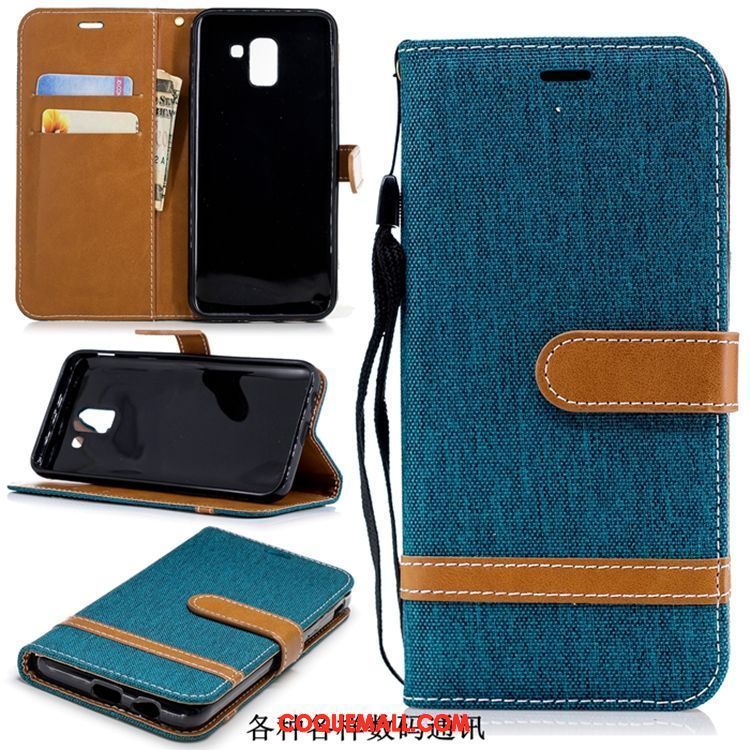 Étui Samsung Galaxy J6 En Denim Étoile Étui En Cuir, Coque Samsung Galaxy J6 Téléphone Portable Bleu