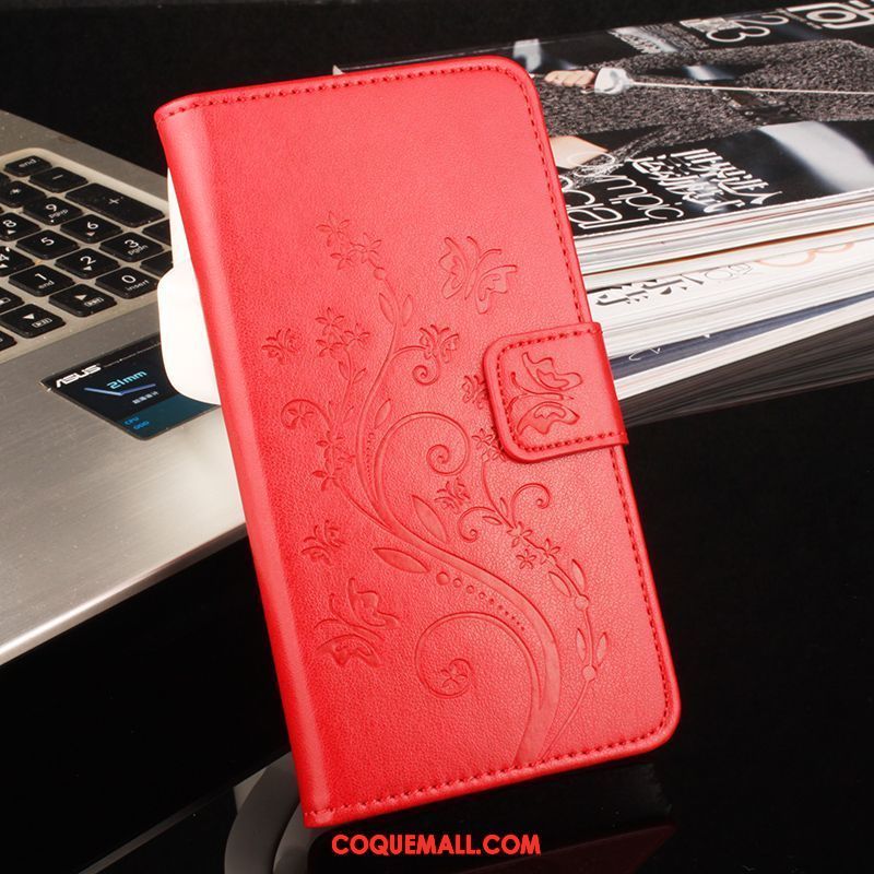 Étui Samsung Galaxy J7 2017 Étoile Étui En Cuir Rouge, Coque Samsung Galaxy J7 2017 Incassable Fleur