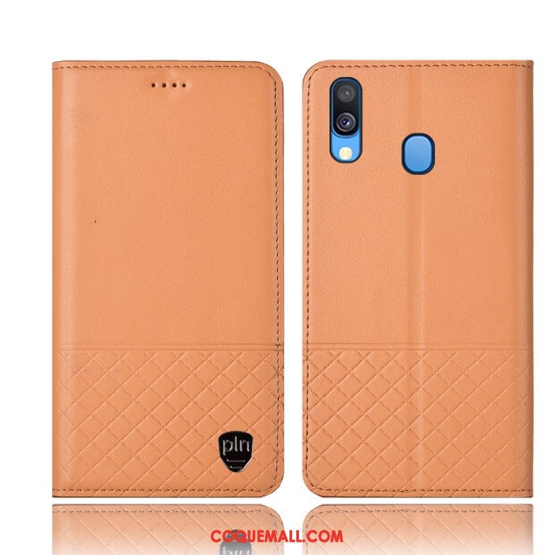 Étui Samsung Galaxy M20 Incassable Protection Plaid, Coque Samsung Galaxy M20 Téléphone Portable En Cuir Beige