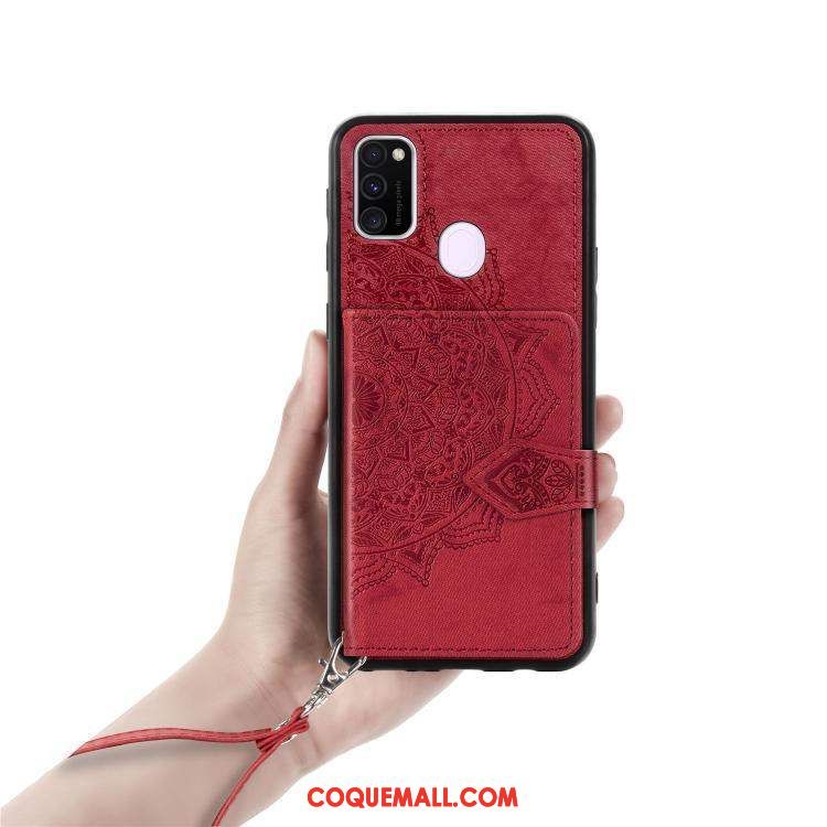 Étui Samsung Galaxy M30s Protection Rouge Carte, Coque Samsung Galaxy M30s Ornements Suspendus Étoile