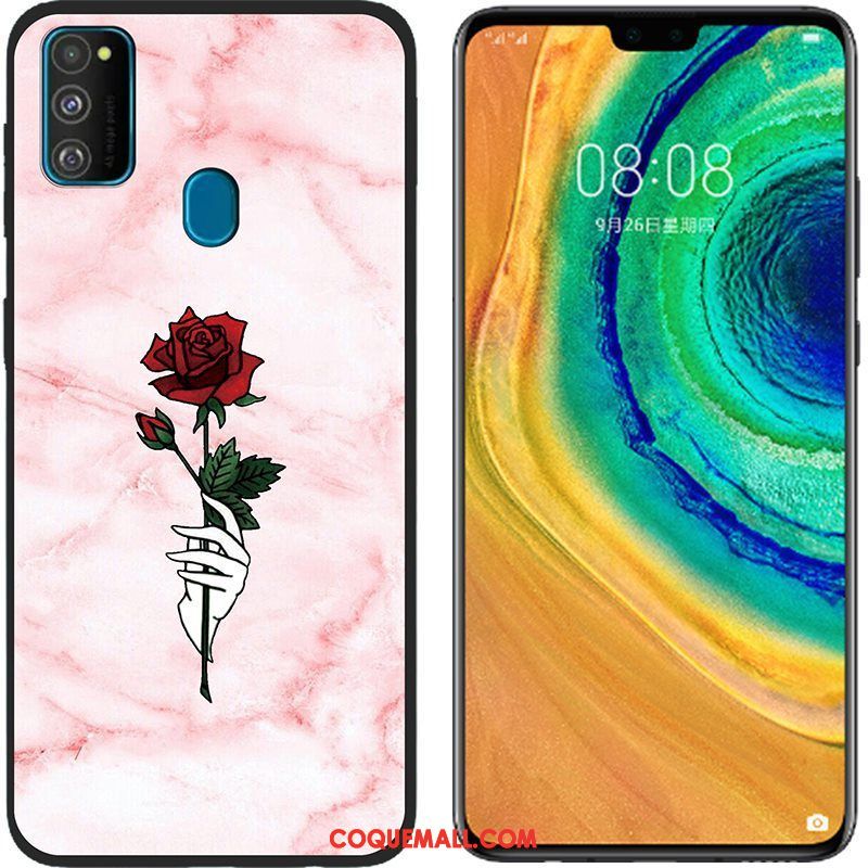 Étui Samsung Galaxy M30s Tissu Rose Peinture, Coque Samsung Galaxy M30s Fluide Doux Téléphone Portable