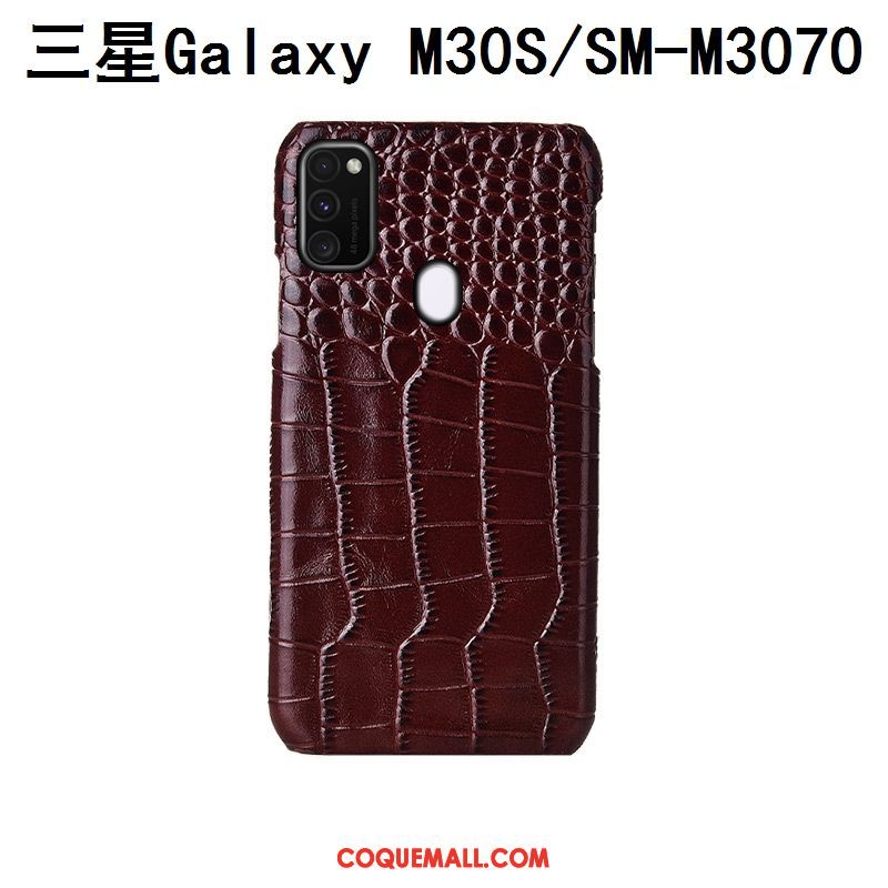 Étui Samsung Galaxy M30s Téléphone Portable Mode Luxe, Coque Samsung Galaxy M30s Protection Cuir Véritable Braun