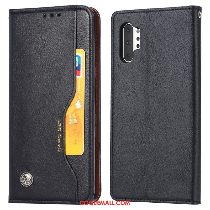 Étui Samsung Galaxy Note 10+ Téléphone Portable Noir En Cuir, Coque Samsung Galaxy Note 10+ Étoile