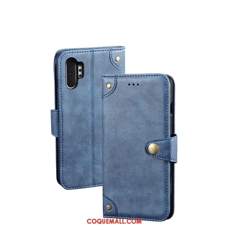 Étui Samsung Galaxy Note 10+ Vintage En Cuir Téléphone Portable, Coque Samsung Galaxy Note 10+ Bleu Portefeuille