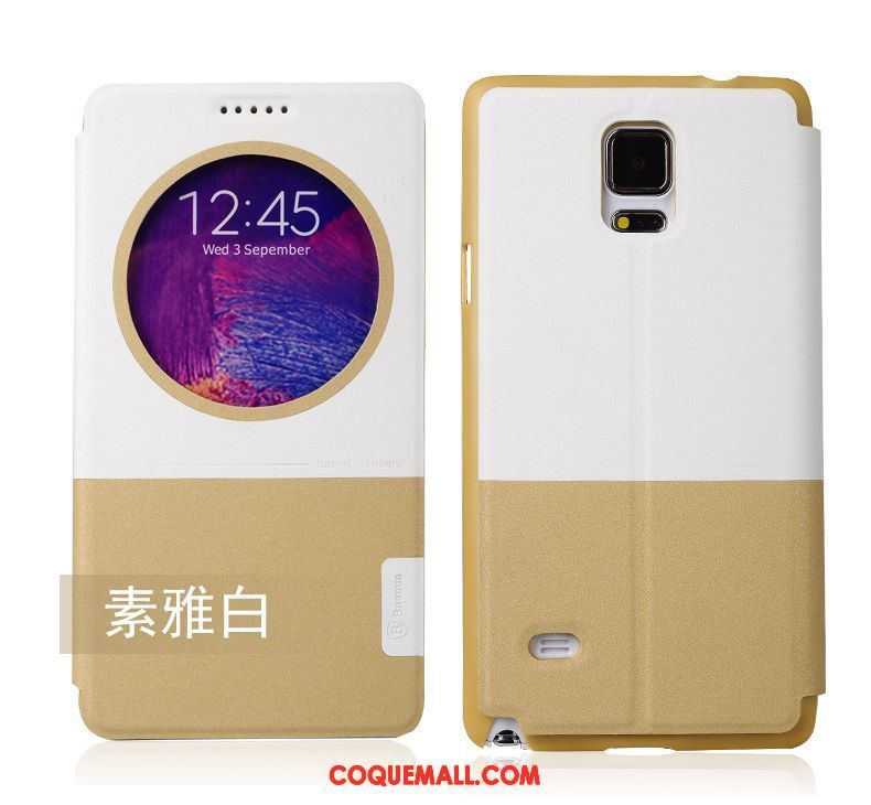 Étui Samsung Galaxy Note 4 Téléphone Portable Jaune Étui En Cuir, Coque Samsung Galaxy Note 4 Étoile Protection Beige