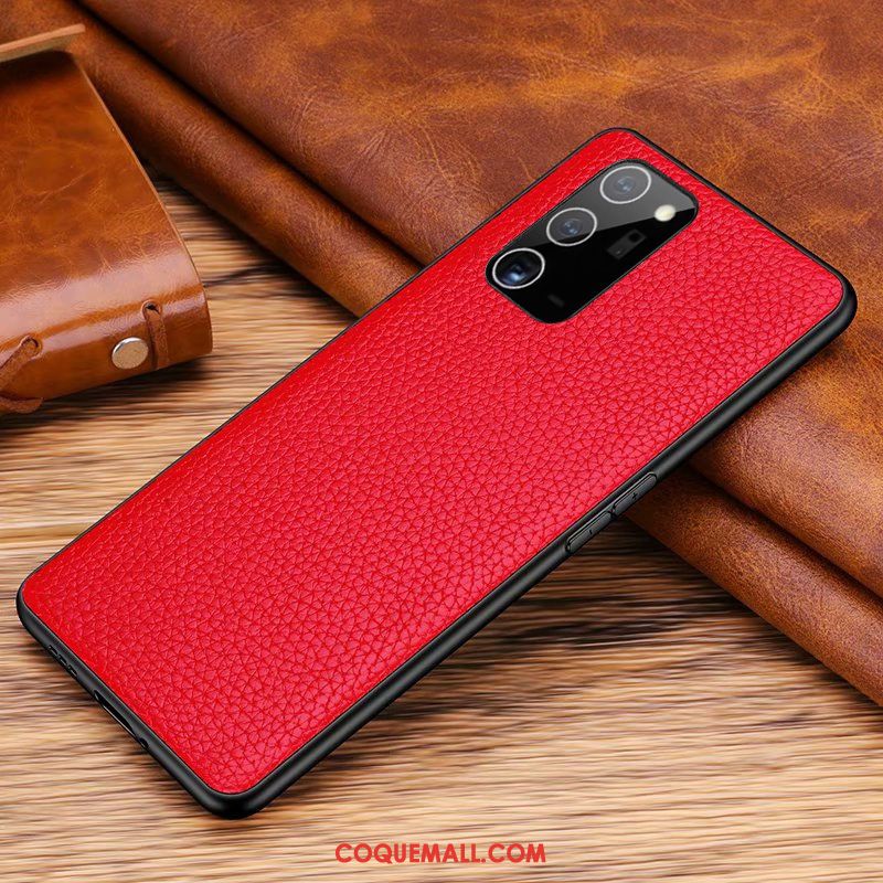 Étui Samsung Galaxy Note20 Tout Compris Rouge Cuir Véritable, Coque Samsung Galaxy Note20 Téléphone Portable Étoile