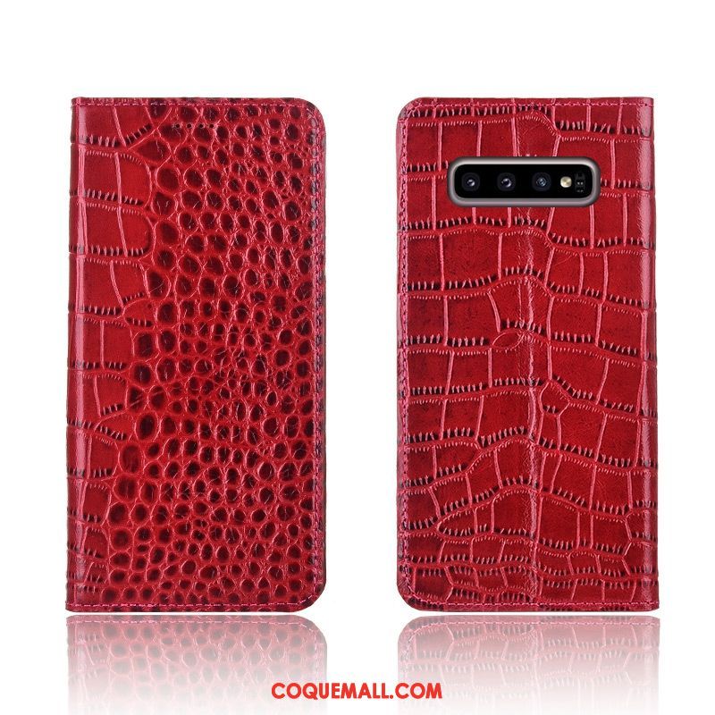 Étui Samsung Galaxy S10+ Crocodile Fluide Doux Clamshell, Coque Samsung Galaxy S10+ Cuir Véritable Étoile