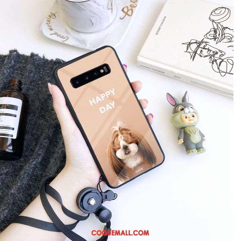 Étui Samsung Galaxy S10 Créatif Mode Dessin Animé, Coque Samsung Galaxy S10 Charmant Ornements Suspendus Beige