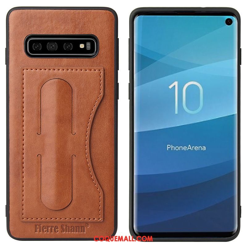 Étui Samsung Galaxy S10 Téléphone Portable Foncé Invisible, Coque Samsung Galaxy S10 Étoile En Cuir Braun