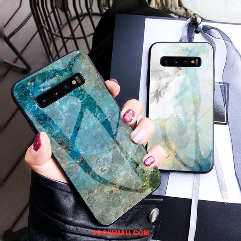 Étui Samsung Galaxy S10 Vert Tendance Blanc, Coque Samsung Galaxy S10 Protection Ornements Suspendus