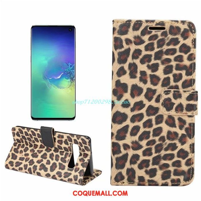 Étui Samsung Galaxy S10 Étoile Jaune Téléphone Portable, Coque Samsung Galaxy S10 Carte Léopard