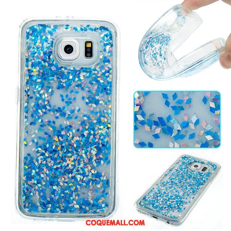 Étui Samsung Galaxy S6 Fluide Doux Bleu Téléphone Portable, Coque Samsung Galaxy S6 Étoile Quicksand