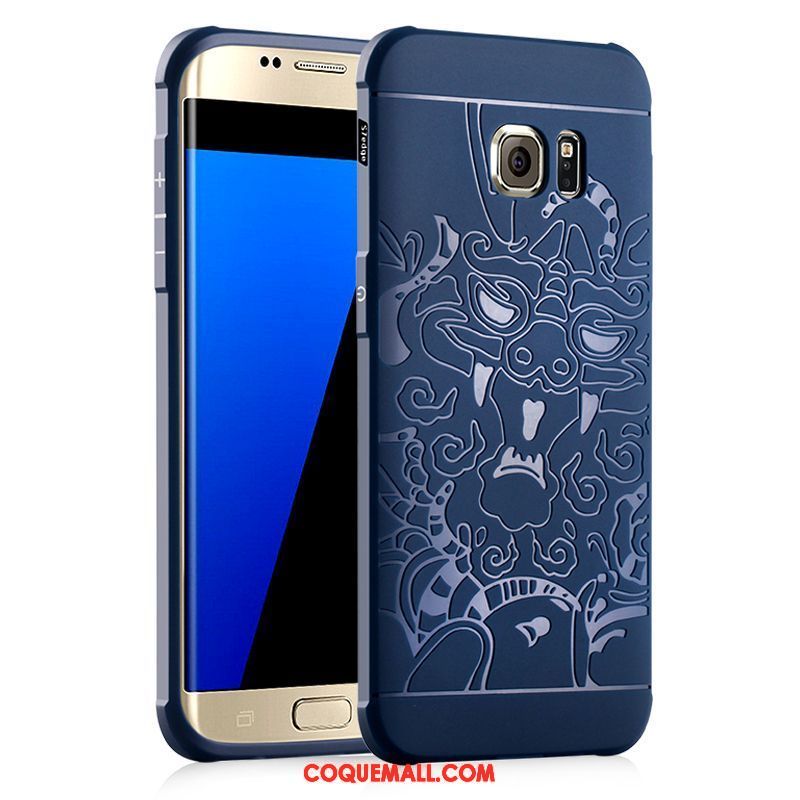 Étui Samsung Galaxy S7 Bordure Tendance Bleu, Coque Samsung Galaxy S7 Noir Fluide Doux