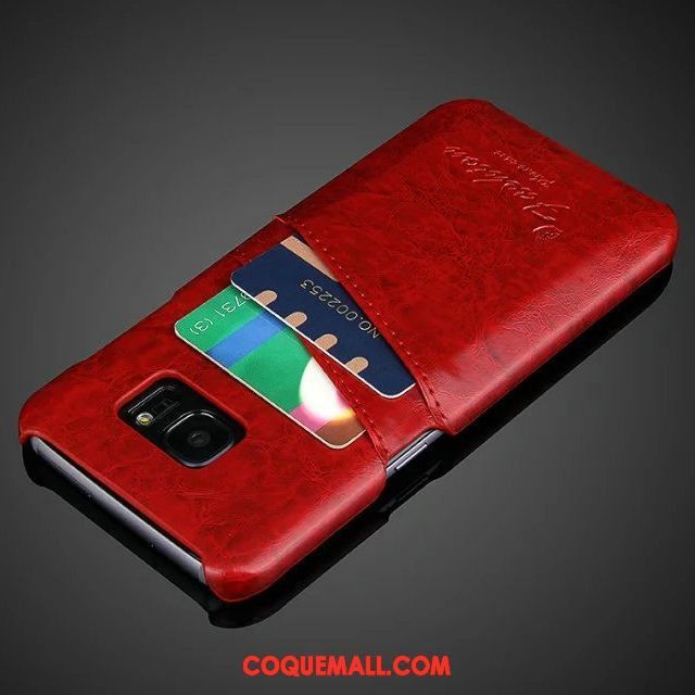 Étui Samsung Galaxy S7 Edge Carte Cuir Véritable Protection, Coque Samsung Galaxy S7 Edge Étoile Rouge