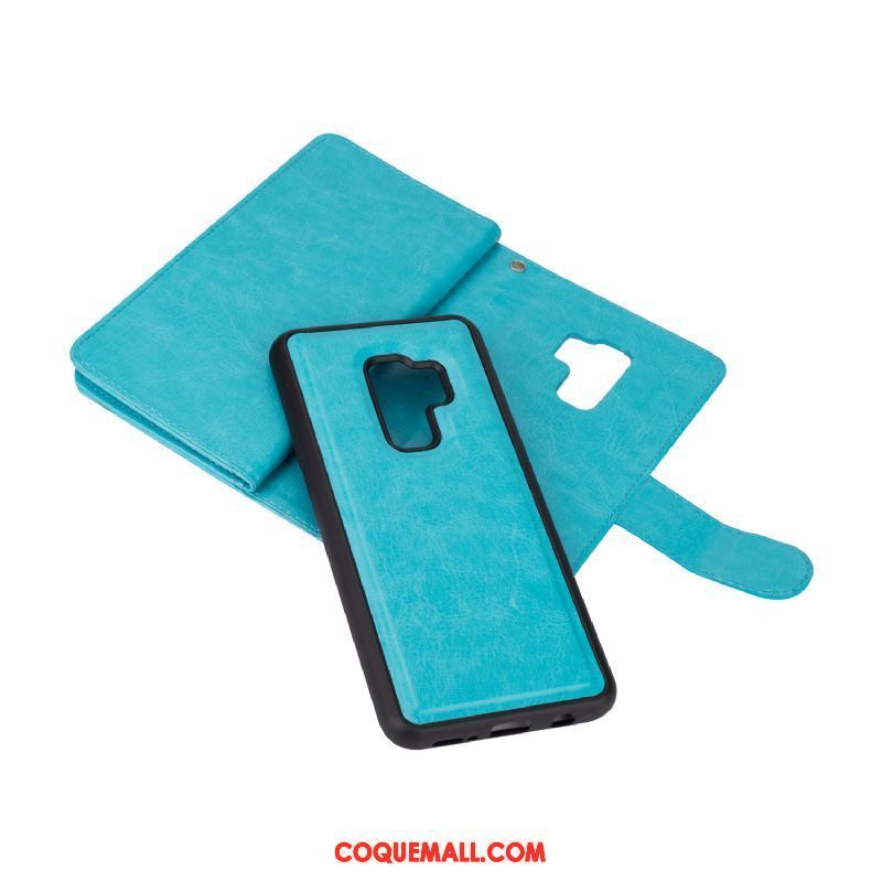 Étui Samsung Galaxy S9+ Carte Divisé Protection, Coque Samsung Galaxy S9+ Téléphone Portable Bleu