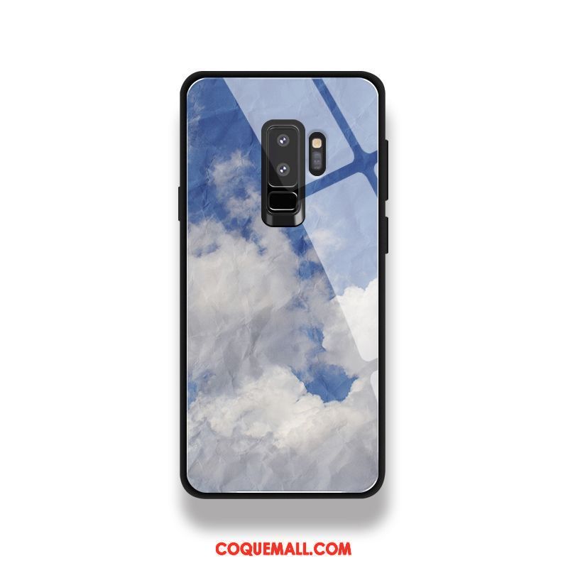 Étui Samsung Galaxy S9+ Créatif Fluide Doux Bleu, Coque Samsung Galaxy S9+ Verre Trempé Cœur