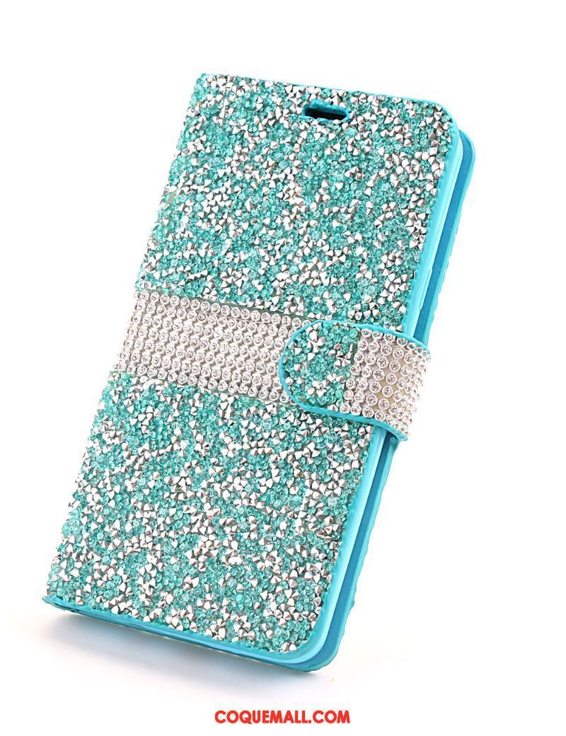 Étui Samsung Galaxy S9+ Incruster Strass Téléphone Portable Bleu, Coque Samsung Galaxy S9+ Étui En Cuir Modèle Fleurie