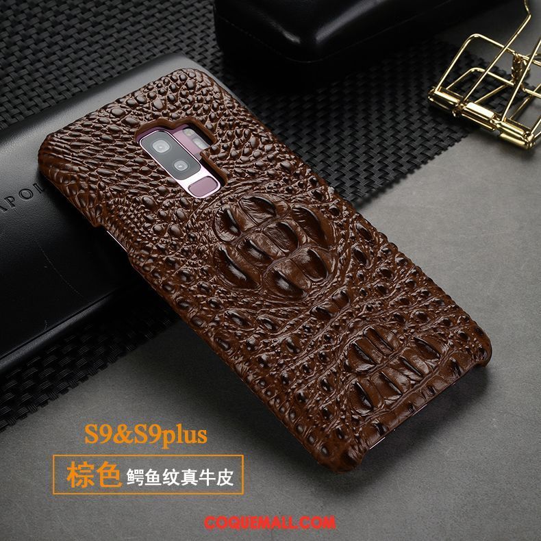 Étui Samsung Galaxy S9+ Téléphone Portable Étoile Incassable, Coque Samsung Galaxy S9+ Protection Crocodile Modèle Braun