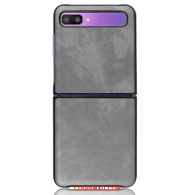 Étui Samsung Z Flip Bovins Modèle Fleurie Luxe, Coque Samsung Z Flip Gris En Cuir