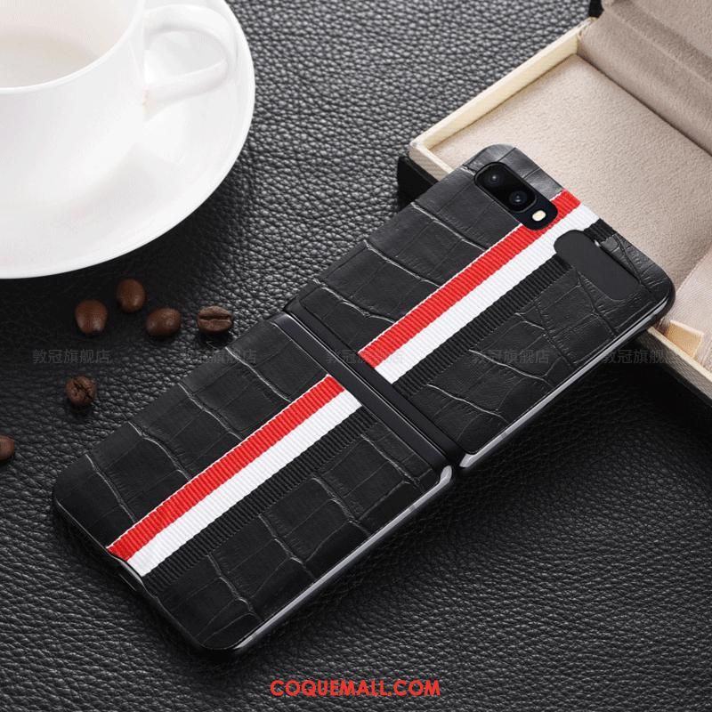 Étui Samsung Z Flip Noir Tempérer Étoile, Coque Samsung Z Flip Plier Cuir