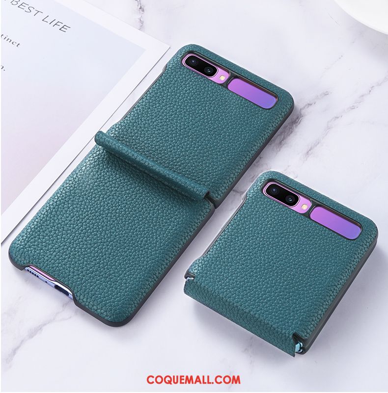 Étui Samsung Z Flip Plier Vert Luxe, Coque Samsung Z Flip En Cuir Protection