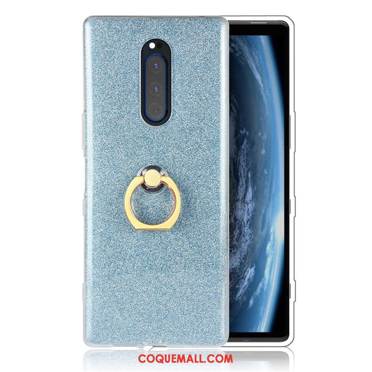 Étui Sony Xperia 1 Bleu Anneau Protection, Coque Sony Xperia 1 Rose Téléphone Portable