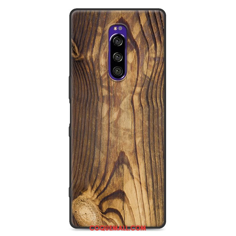 Étui Sony Xperia 1 Fluide Doux Grain De Bois Incassable, Coque Sony Xperia 1 Simple Marque De Tendance Braun