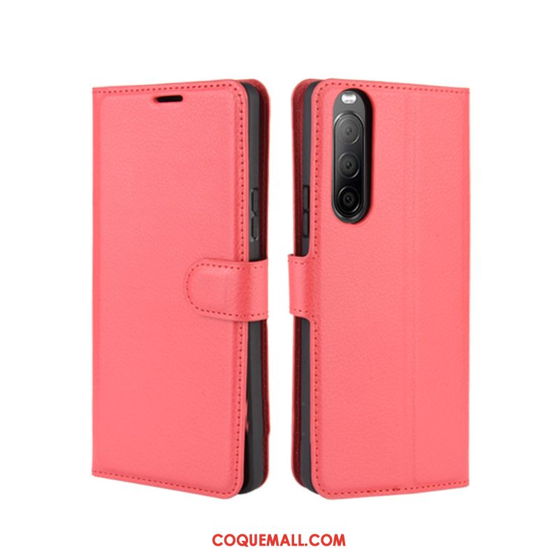 Étui Sony Xperia 10 Ii Protection Incassable Carte, Coque Sony Xperia 10 Ii En Cuir Rouge