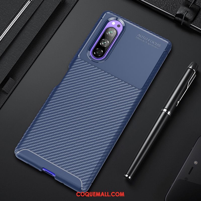 Étui Sony Xperia 5 Bleu Marin Fluide Doux Incassable, Coque Sony Xperia 5 Protection Tempérer