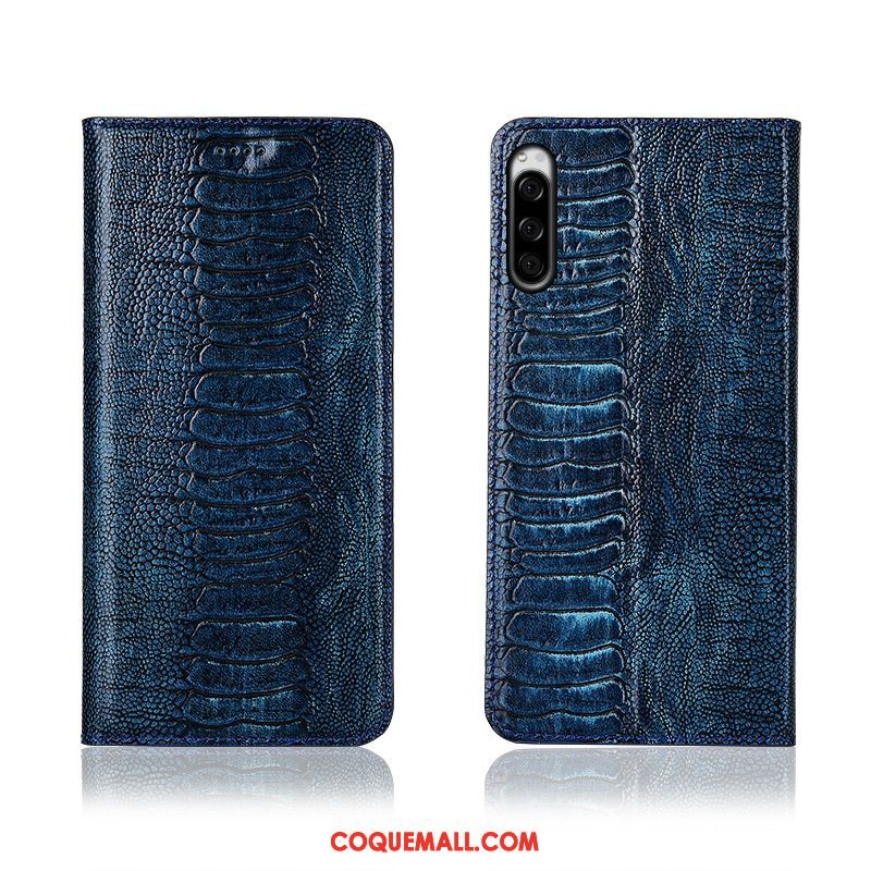 Étui Sony Xperia 5 Cuir Véritable Bleu Marin Silicone, Coque Sony Xperia 5 Incassable Tout Compris