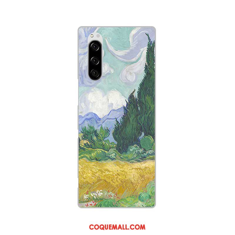 Étui Sony Xperia 5 Peinture À L'huile Vintage Vert, Coque Sony Xperia 5 Protection Silicone