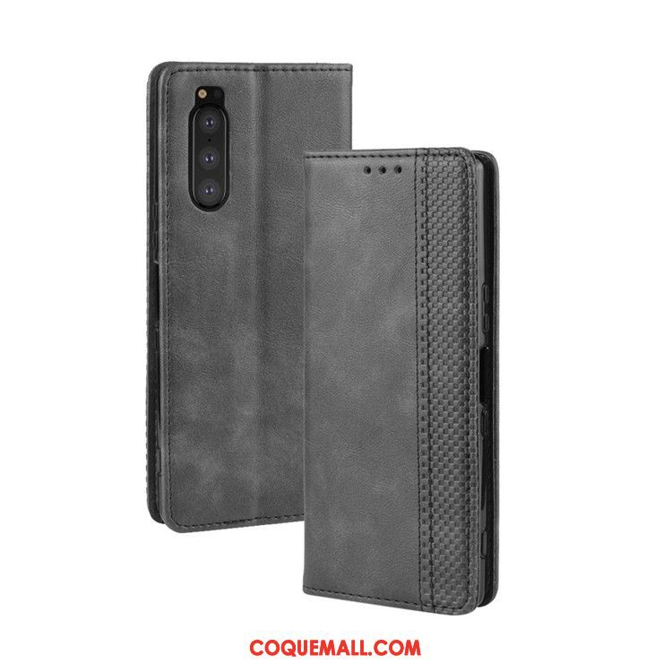 Étui Sony Xperia 5 Protection Portefeuille Téléphone Portable, Coque Sony Xperia 5 En Cuir Noir