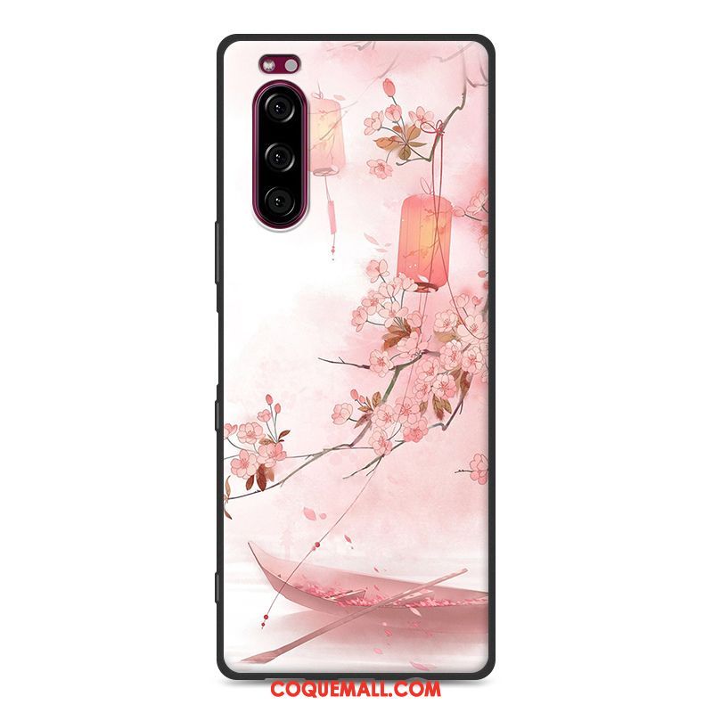 Étui Sony Xperia 5 Style Chinois Tout Compris Rose, Coque Sony Xperia 5 En Silicone Protection