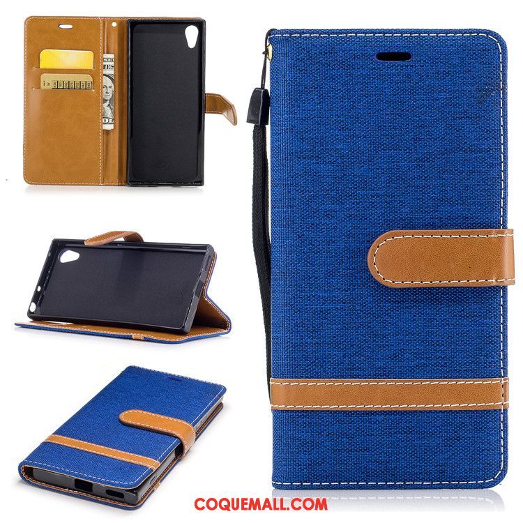 Étui Sony Xperia Xa1 Support Bleu Étui En Cuir, Coque Sony Xperia Xa1 Protection Téléphone Portable