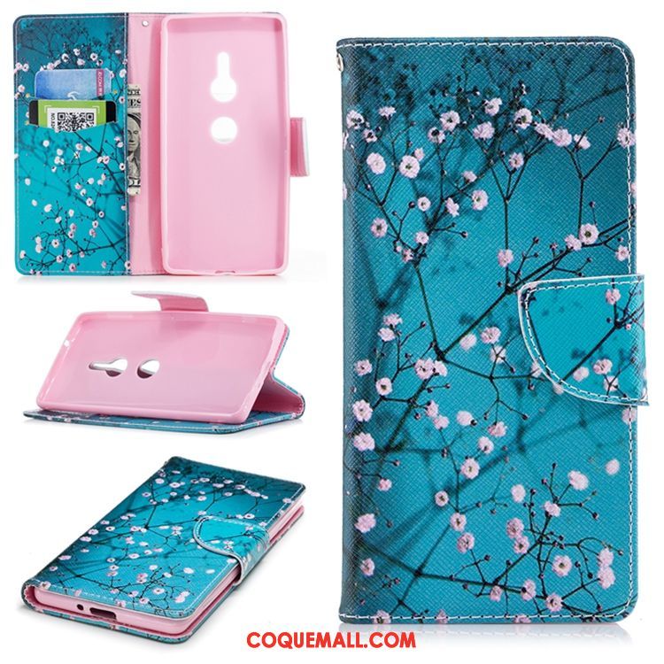 Étui Sony Xperia Xz2 Bleu Protection Téléphone Portable, Coque Sony Xperia Xz2 Étui En Cuir Fluide Doux