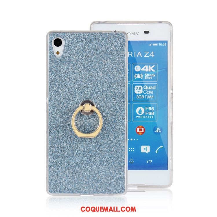 Étui Sony Xperia Z3+ Téléphone Portable Silicone Incassable, Coque Sony Xperia Z3+ Bleu Anneau