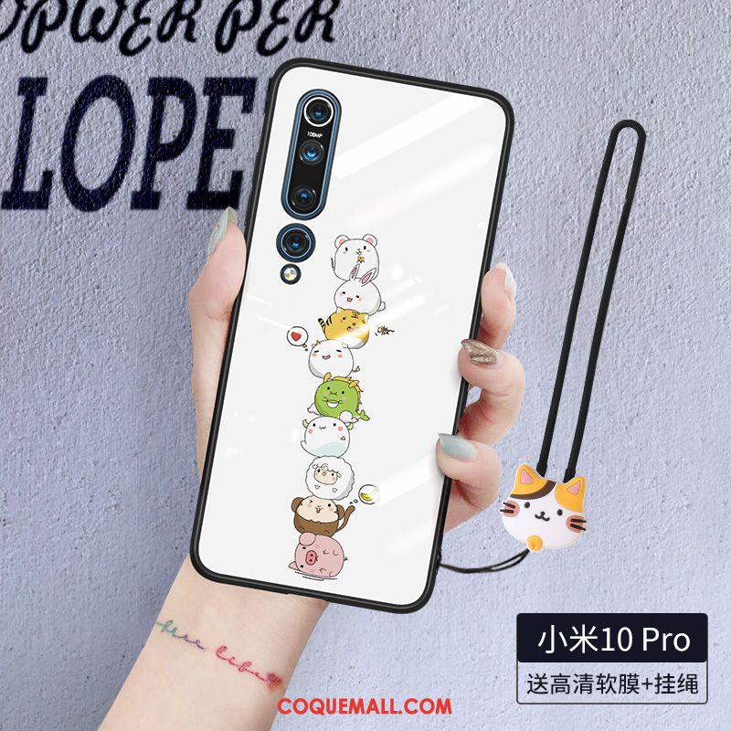 Étui Xiaomi Mi 10 Pro Ornements Suspendus Blanc Tendance, Coque Xiaomi Mi 10 Pro Verre Protection Beige