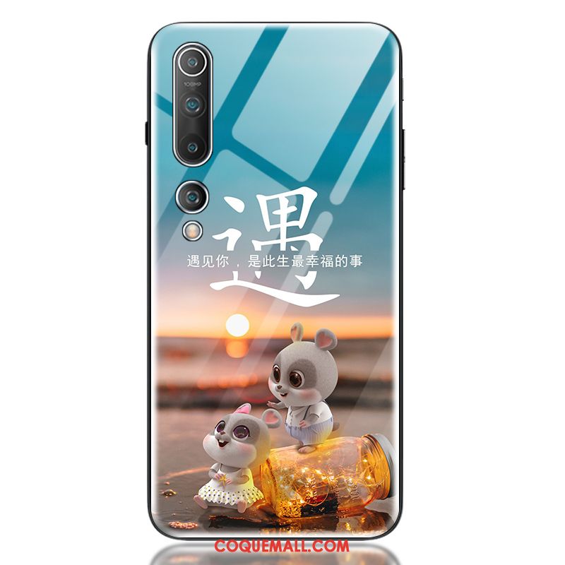 Étui Xiaomi Mi 10 Verre Trempé Silicone Petit, Coque Xiaomi Mi 10 Fluide Doux Nouveau Beige