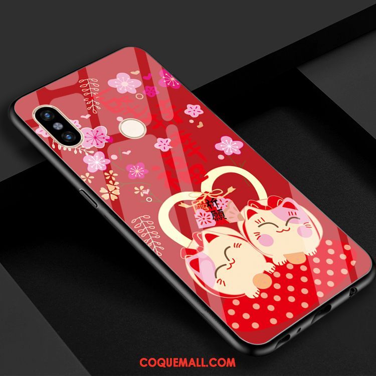 Étui Xiaomi Mi 8 De Fête Charmant Chat, Coque Xiaomi Mi 8 Verre Rouge Beige