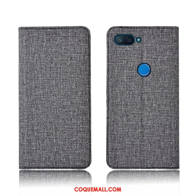 Étui Xiaomi Mi 8 Lite Nouveau Étui En Cuir Protection, Coque Xiaomi Mi 8 Lite Lin Modèle Fleurie Beige