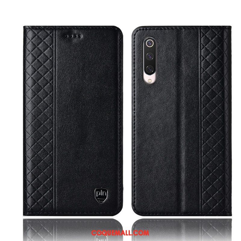 Étui Xiaomi Mi 9 Lite Noir Téléphone Portable Plaid, Coque Xiaomi Mi 9 Lite Cuir Véritable Petit Beige